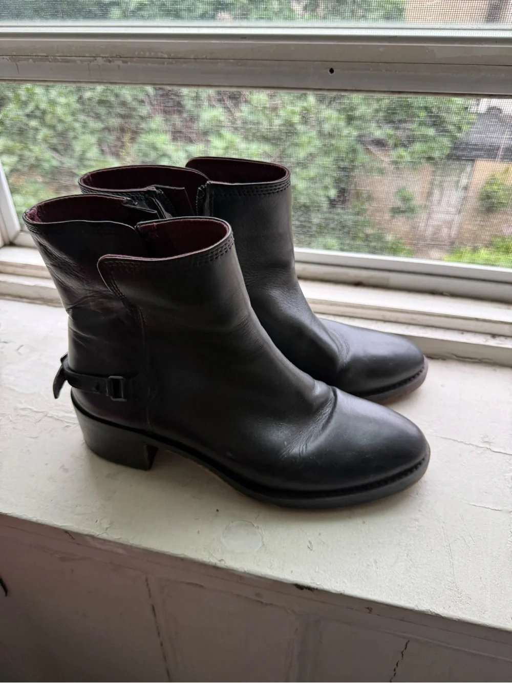 Franco Sarto Black Leather Ankle Booties with Buckle Detail